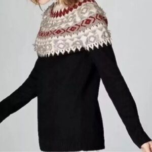 J Jill Fair Isle Nordic FRINGE Sweater ~NWOT ~Size LARGE  PETITE - Cotton Blend